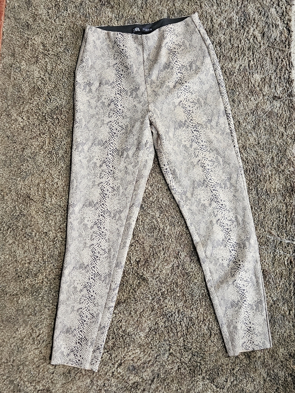 Zara Beige and Black Snake Pleather Pants